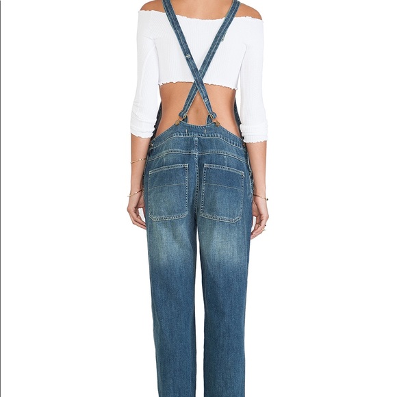 free people blue farm denim surplice overalls - Picture 5 of 5